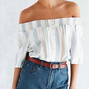 Urban Outfitters Off Shoulder Blouse White/Blue